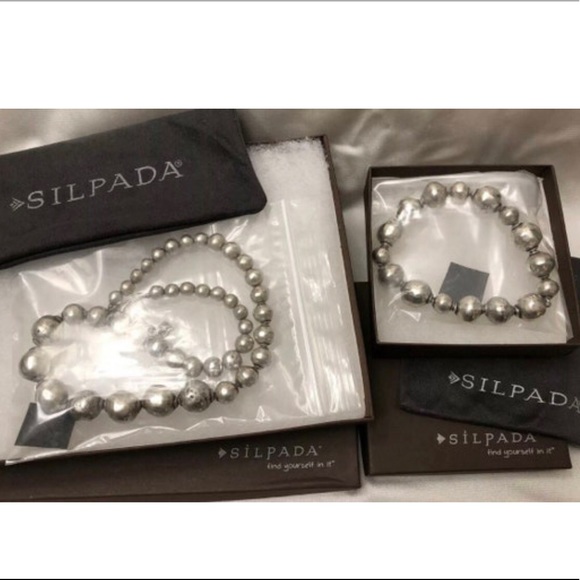 🩶SOLD🩶 Silpada Distressed Atmospheric Sterling Silver Bead Necklace & Bracelet - Picture 12 of 12